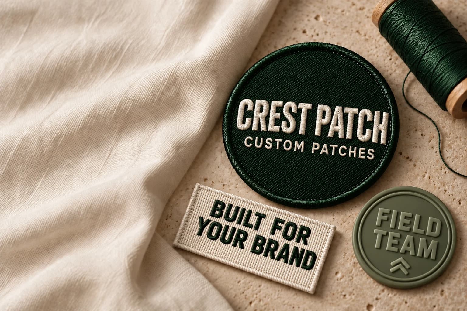 Embroidered, woven and molded patch design concepts with custom lettering